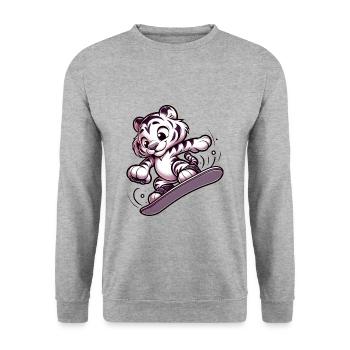 Tigre snowboarder mignon - Sweat-shirt Unisexe - gris chiné - Devant - Alina (178cm) & Michal (187cm)