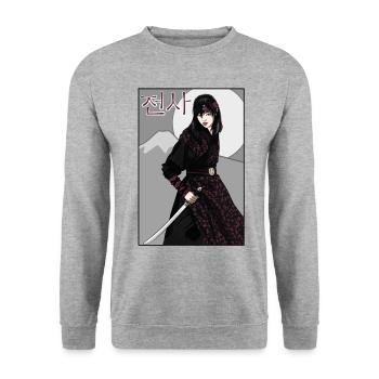 Korean Warrior - Unisex Pullover - Weißgrau meliert - Vorne - Alina (178cm) & Michal (187cm)