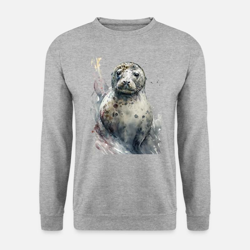 Robbe Süß Niedlich Realistisch Aquarell - Unisex Pullover - Weißgrau meliert