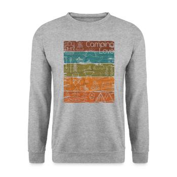 Camping Love lineart retro dunkel - Unisex Pullover - Weißgrau meliert - Vorne - Alina (178cm) & Michal (187cm)