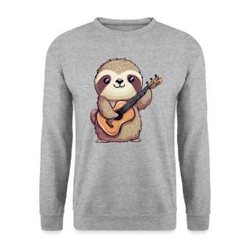faultier-Gitarrenspieler - Unisex Pullover - Weißgrau meliert - Vorne - Alina (178cm) & Michal (187cm)