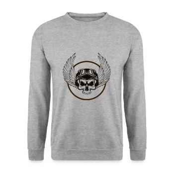 Rocker - Skull with wings - Art Design - Unisex Pullover - Weißgrau meliert - Vorne - Alina (178cm) & Michal (187cm)