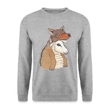 Schaf im Wolfspelz - Unisex Pullover - Weißgrau meliert - Vorne - Alina (178cm) & Michal (187cm)