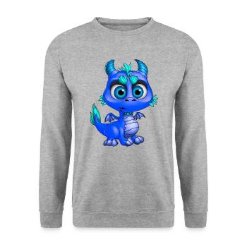 Baby Drache Blau | Niedlicher blauer Baby Drache - Unisex Pullover - Weißgrau meliert - Vorne - Alina (178cm) & Michal (187cm)