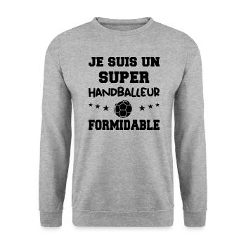 Super Handballeur Formidable Handball Humour - Sweat-shirt Unisexe - gris chiné - Devant - Alina (178cm) & Michal (187cm)
