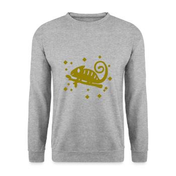 Gecko - Amphibie Tier - Unisex Pullover - Weißgrau meliert - Vorne - Alina (178cm) & Michal (187cm)