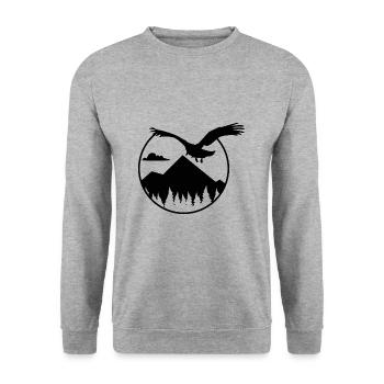 Aigles et montagnes - Eagle and Mountain - Sweat-shirt Unisexe - gris chiné - Devant - Alina (178cm) & Michal (187cm)