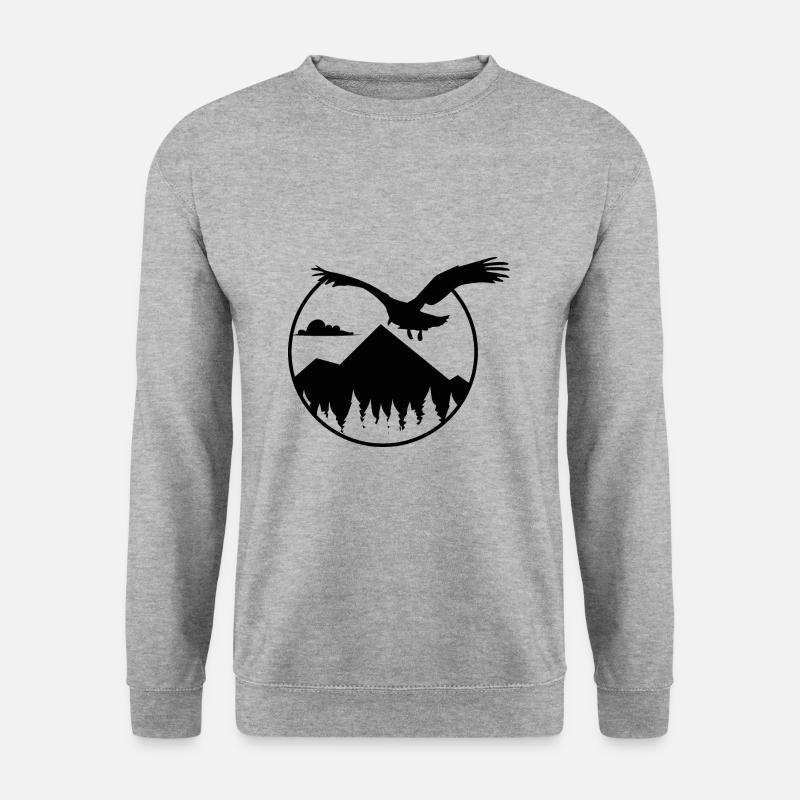 Adler und Berge - Eagle and Mountain - Unisex Pullover - Weißgrau meliert