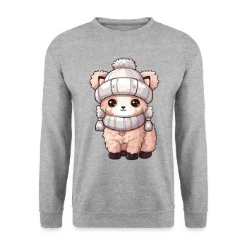 Alpaca Winter Animal Cute Comic - Unisex Sweatshirt - salt & pepper - Front - Alina (178cm) & Michal (187cm)