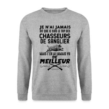 Le chasseur de sanglier le meilleur, humour drôle - Sweat-shirt Unisexe - gris chiné - Devant - Alina (178cm) & Michal (187cm)