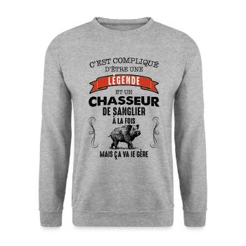 Chasseur de sanglier la légende - Sweat-shirt Unisexe - gris chiné - Devant - Alina (178cm) & Michal (187cm)