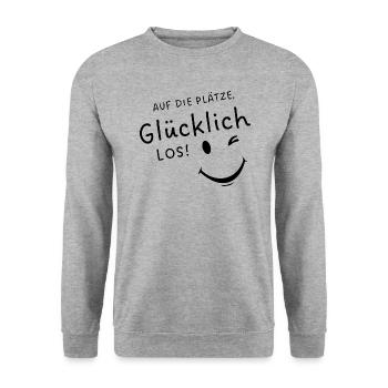 Auf die Plätze, glücklich, los! - Unisex Pullover - Weißgrau meliert - Vorne - Alina (178cm) & Michal (187cm)