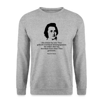 Heine: Die Göttin hat mir Thee gekocht Und Rum hi - Unisex Pullover - Weißgrau meliert - Vorne - Alina (178cm) & Michal (187cm)