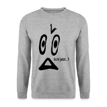 Smiley Echt jetzt...? - Unisex Pullover - Weißgrau meliert - Vorne - Alina (178cm) & Michal (187cm)