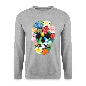 Crâne floral mexicain - Sweat-shirt Unisexe - gris chiné - Devant - Alina (178cm) & Michal (187cm)
