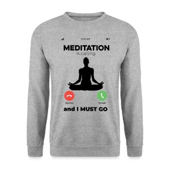 Meditation Is Calling I Must Go Relaxation Namaste - Unisex Pullover - Weißgrau meliert - Vorne - Alina (178cm) & Michal (187cm)
