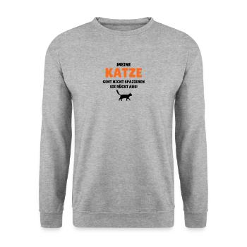 Meine Katze geht nicht spazieren - sie rückt aus - Unisex Pullover - Weißgrau meliert - Vorne - Alina (178cm) & Michal (187cm)