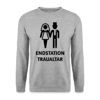 Endstation Traualtar (Bräutigam / Braut / JGA / B) - Unisex Pullover - Weißgrau meliert - Vorne - Alina (178cm) & Michal (187cm)