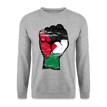 Symbole du poing du drapeau de la Palestine utilisé - Sweat-shirt Unisexe - gris chiné - Devant - Alina (178cm) & Michal (187cm)