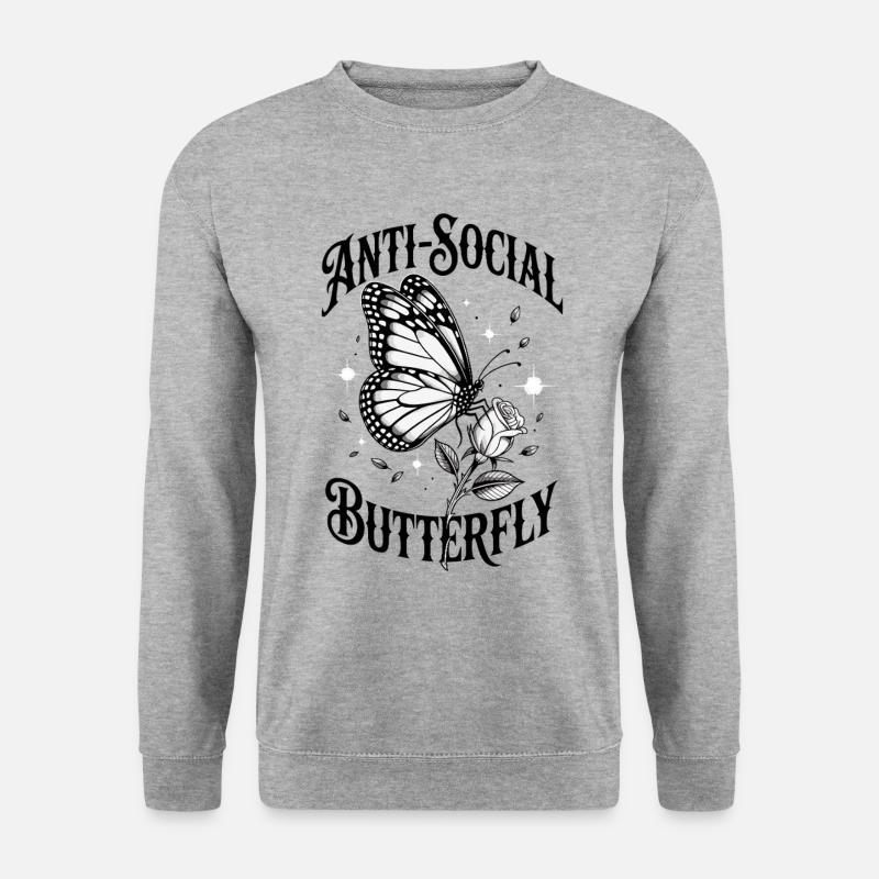 Schmetterling Antisozial - Lustiger Spruch - Unisex Pullover - Weißgrau meliert