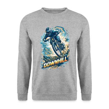 Downhill MTB Motivation – Mountainbike Spruch - Unisex Pullover - Weißgrau meliert - Vorne - Alina (178cm) & Michal (187cm)