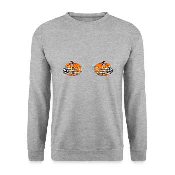 Kürbis-Skelett-Hände - Unisex Pullover - Weißgrau meliert - Vorne - Alina (178cm) & Michal (187cm)