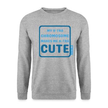 Down Syndrom - X-tra cute - petrol - Unisex Pullover - Weißgrau meliert - Vorne - Alina (178cm) & Michal (187cm)