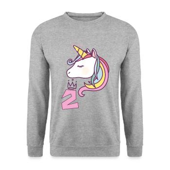 Birthday Girl Princess Unicorn 2 years Gift - Unisex Sweatshirt - salt & pepper - Front - Alina (178cm) & Michal (187cm)