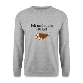 Holz, ich und mein Holz, Geschenkidee - Unisex Pullover - Weißgrau meliert - Vorne - Alina (178cm) & Michal (187cm)