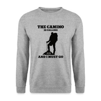 Camino 2023 Pilger Reise Pilgern Jakobsweg Wandern - Unisex Pullover - Weißgrau meliert - Vorne - Alina (178cm) & Michal (187cm)