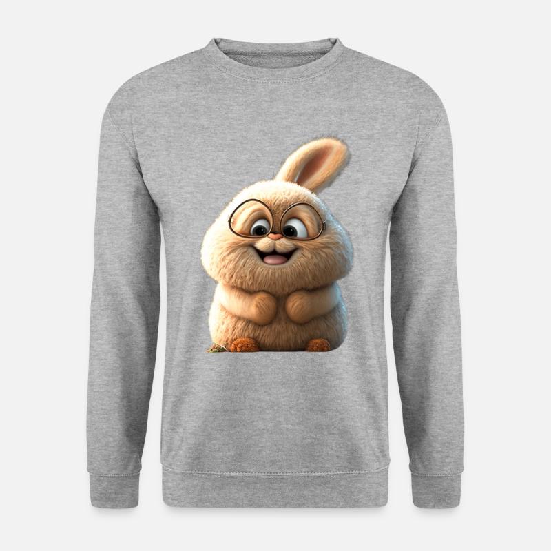 Cartoon Kaninchen - Unisex Pullover - Weißgrau meliert