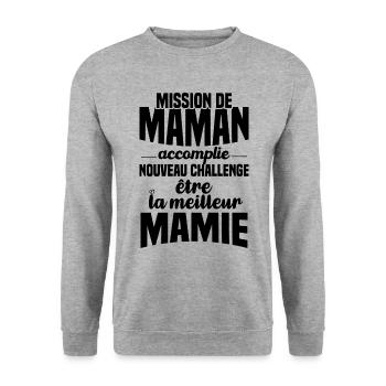 Mission de maman accomplie mamie annonce grossesse - Sweat-shirt Unisexe - gris chiné - Devant - Alina (178cm) & Michal (187cm)