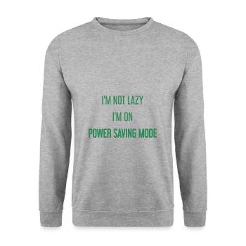 Ich bin nicht faul, ich bin im Energiesparmodus! - Unisex Pullover - Weißgrau meliert - Vorne - Alina (178cm) & Michal (187cm)