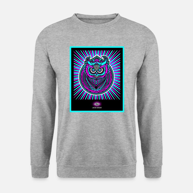 Neon Eule in strahlendem Neonblau - Unisex Pullover - Weißgrau meliert
