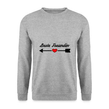 Beste Freundin Pfeil nach Rechts - Unisex Pullover - Weißgrau meliert - Vorne - Alina (178cm) & Michal (187cm)