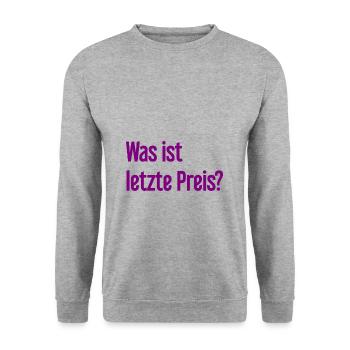What is last price? - Unisex Sweatshirt - salt & pepper - Front - Alina (178cm) & Michal (187cm)