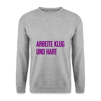 Arbeite Klug Und Hart – Erfolgs-Motto für Macher - Unisex Pullover - Weißgrau meliert - Vorne - Alina (178cm) & Michal (187cm)