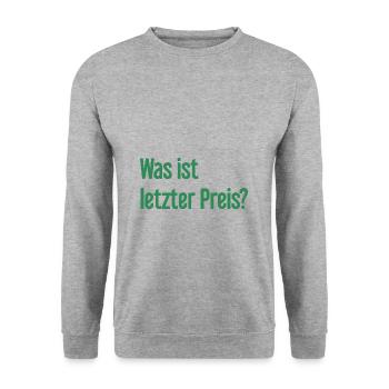 Was ist letzter Preis? - Unisex Pullover - Weißgrau meliert - Vorne - Alina (178cm) & Michal (187cm)