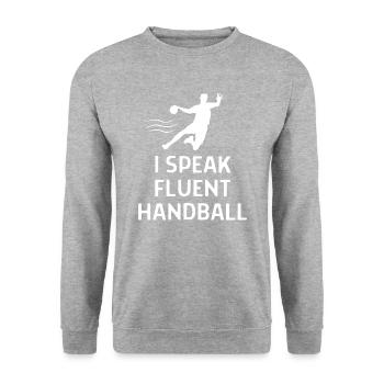 Handball Handballer Spruch Geschenk - Unisex Pullover - Weißgrau meliert - Vorne - Alina (178cm) & Michal (187cm)