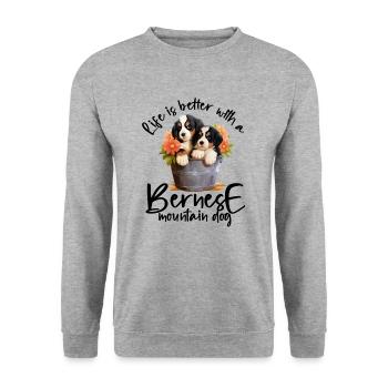 Berner Sennenhund - Unisex Pullover - Weißgrau meliert - Vorne - Alina (178cm) & Michal (187cm)