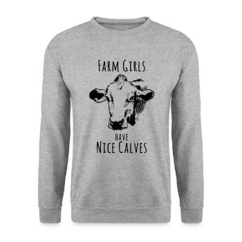 Funny Farm Girls Have Nice Calves Gifts for farmer - Unisex Sweatshirt - salt & pepper - Front - Alina (178cm) & Michal (187cm)
