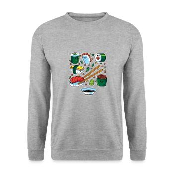 Sushi Reis Roher Fisch Japan Japanische Geschenk - Unisex Pullover - Weißgrau meliert - Vorne - Alina (178cm) & Michal (187cm)