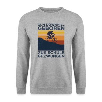 Zum Downhill Geboren Zur Schule Gezwungen MTB Bike - Unisex Pullover - Weißgrau meliert - Vorne - Alina (178cm) & Michal (187cm)