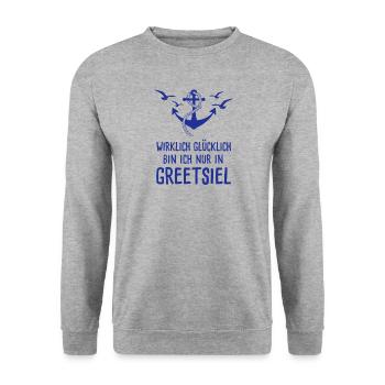 Wirklich Glücklich Bin Ich Nur In Greetsiel - Unisex Pullover - Weißgrau meliert - Vorne - Alina (178cm) & Michal (187cm)