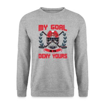 My Goal Is To Deny Yours Goalie Ice Hockey - Unisex Pullover - Weißgrau meliert - Vorne - Alina (178cm) & Michal (187cm)