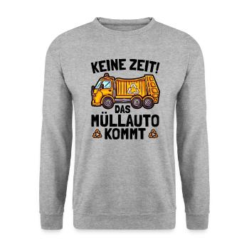 Müllmann Keine Zeit Das Müllauto Kommt Müllwagen - Unisex Pullover - Weißgrau meliert - Vorne - Alina (178cm) & Michal (187cm)