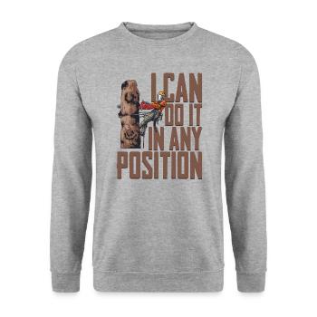 Motorsäge I Can Do It In Any Position Kettensäge - Unisex Pullover - Weißgrau meliert - Vorne - Alina (178cm) & Michal (187cm)