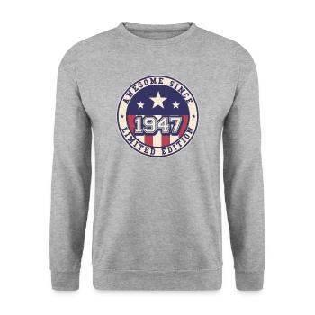 Awesome Since 1947 75th birthday - Unisex Sweatshirt - salt & pepper - Front - Alina (178cm) & Michal (187cm)
