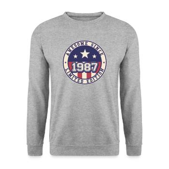 Awesome Since 1987 35. Geburtstag - Unisex Pullover - Weißgrau meliert - Vorne - Alina (178cm) & Michal (187cm)