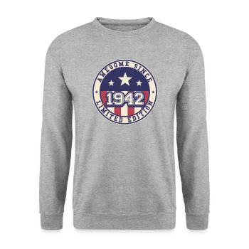 Awesome Since 1942 80th birthday - Unisex Sweatshirt - salt & pepper - Front - Alina (178cm) & Michal (187cm)